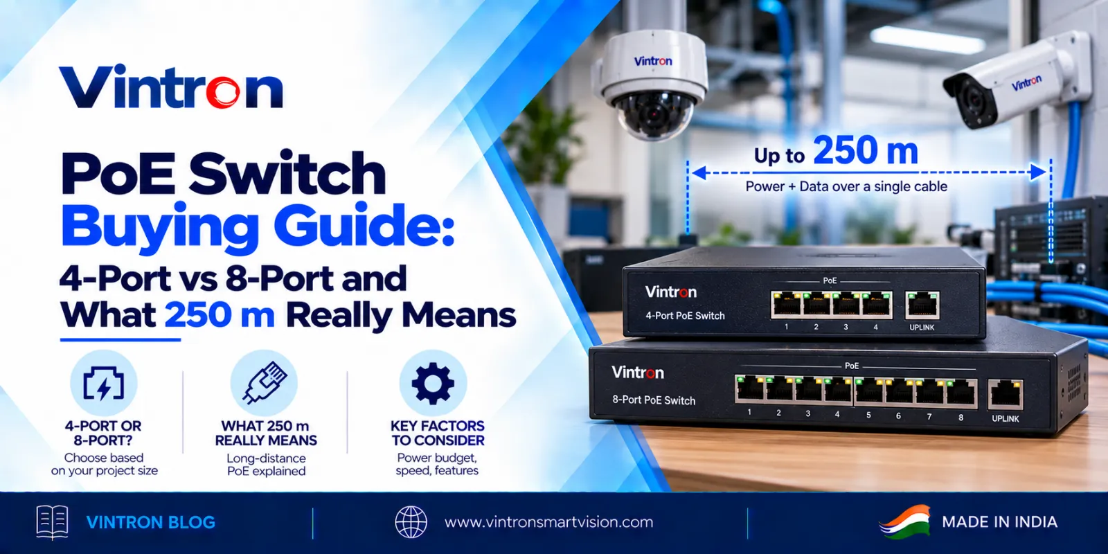 PoE Switch Buying Guide: 4-Port vs 8-Port and What 250 m Really Means